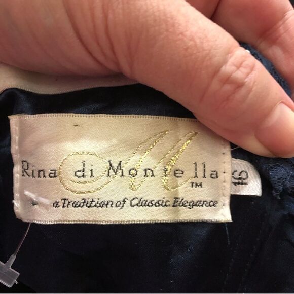 Vintage RINA Di MONTELLA Navy Blue Beaded Gala Wedding Maxi Dress Gown - 16 - Picture 16 of 16